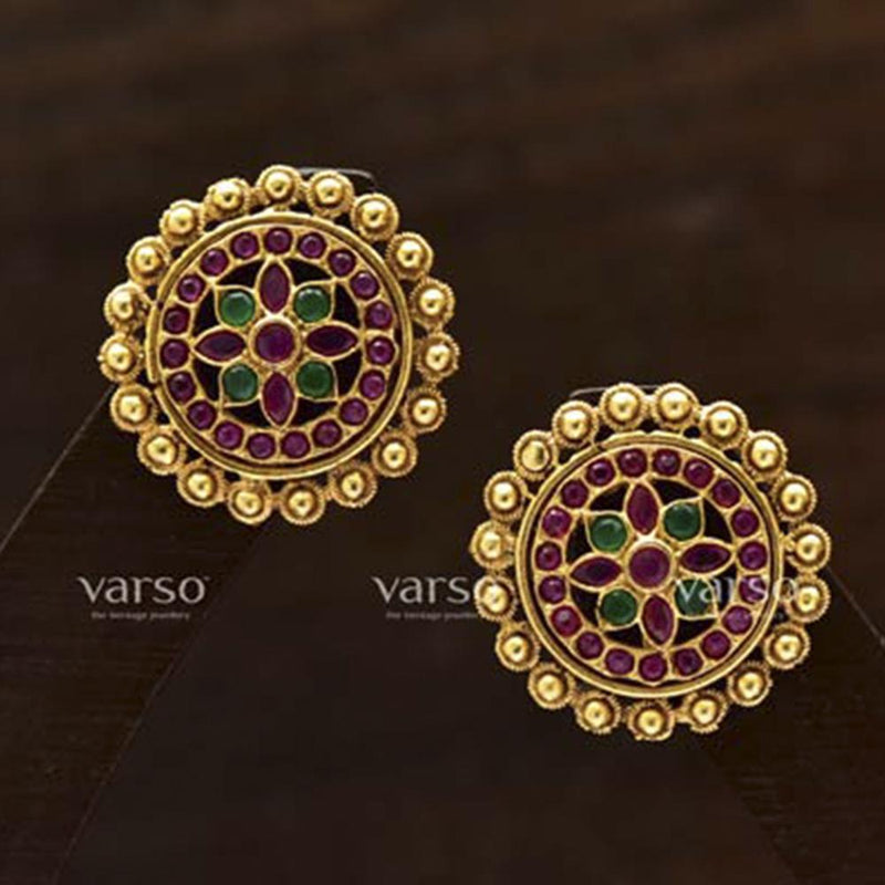 Varso  Ruby & Green Gold Polish Brass Alloy  Stud Earrings  - 20925