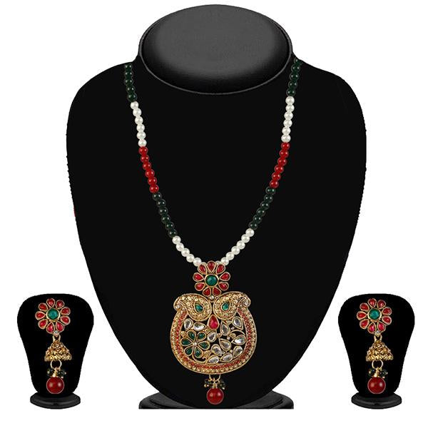 Kriaa Maroon And Green Stone Necklace Set - 2100107