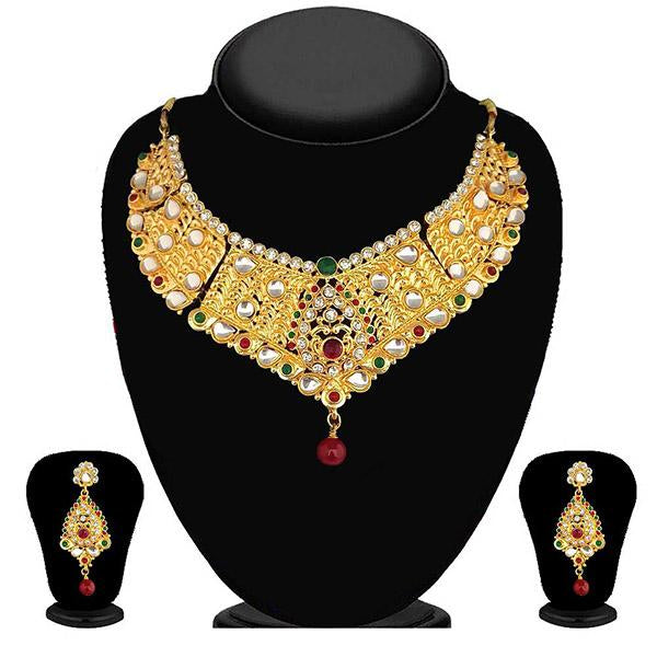 Kriaa Maroon & Green Stone And Kundan Necklace Set