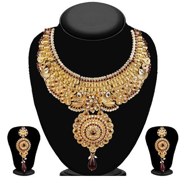 Kriaa Purple Austrian Stone Gold Plated Necklace Set - 2100207