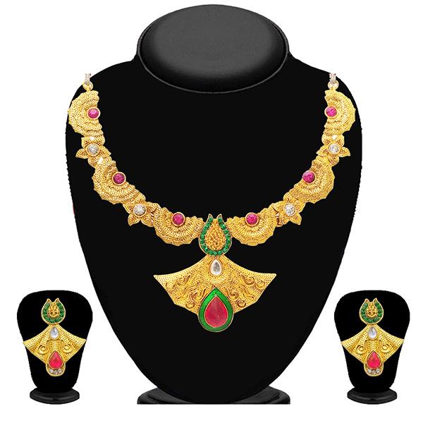 Kriaa Pink Austrian Stone Gold Plated Necklace Set - 2100307