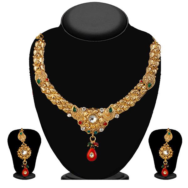 Kriaa Maroon And Green Stone Kundan Necklace Set