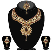 Kriaa Maroon Stone Kundan Necklace Set With Maang Tikka