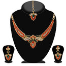 Kriaa Orange Stone Necklace Set With Maang Tikka