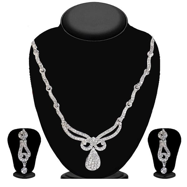 Kriaa Zinc Alloy Silver Plated White Stone Necklace Set - 2100404