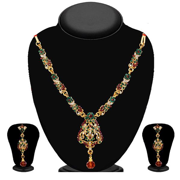 Kriaa Maroon And Green Stone Necklace Set - 2100405