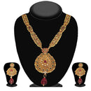 Kriaa Maroon And Green Pota Stone Necklace Set - 2100602