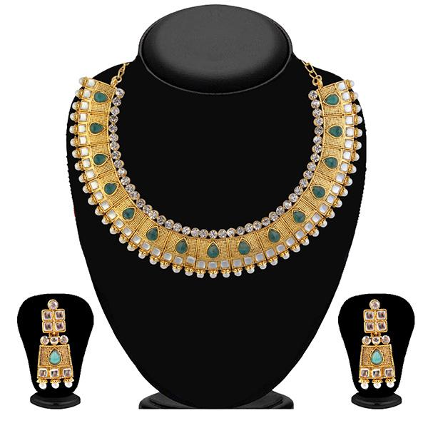 Kriaa Green Stone And Kundan Necklace Set