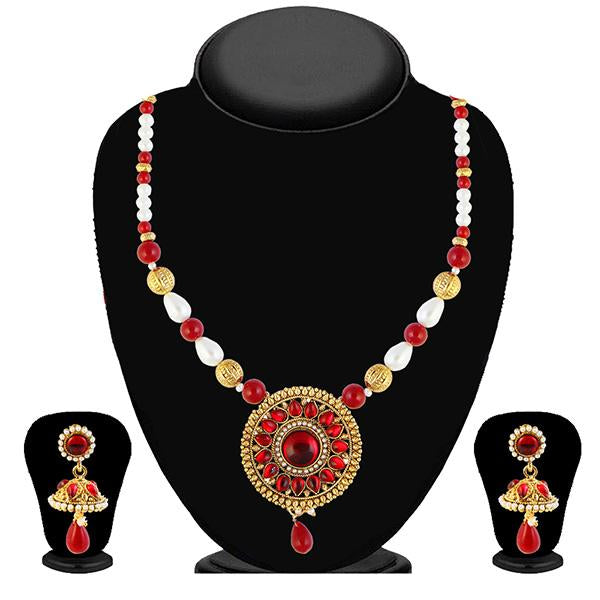 Kriaa Red Kundan And Pearl Necklace Set