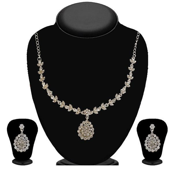 Kriaa Zinc Alloy Silver Plated White Stone Necklace Set - 2100804