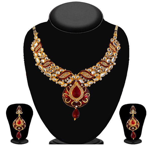 Kriaa Red Meenakari Stone Kundan Necklace Set