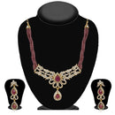 Kriaa Gold Plated Maroon Austrian Stone Necklace Set - 2100904