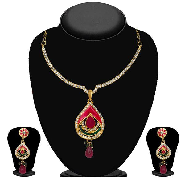 Kriaa Pink & Green Meenakari Stone Necklace Set