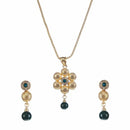 Kriaa Gold Plated Green Austrian Stone Pendant Set