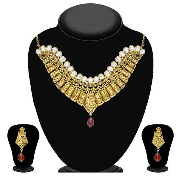 Kriaa Gold Plated White Kundan Necklace Set - 2101202