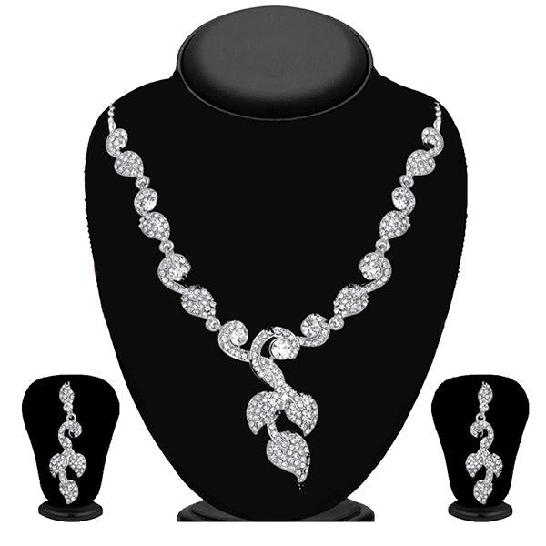 Kriaa Zinc Alloy Silver Plated White Stone Necklace Set - 2101203
