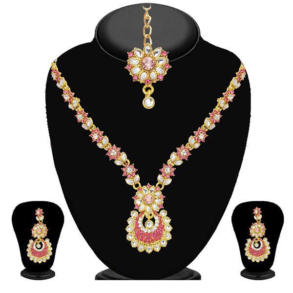 Kriaa Pink Stone Necklace Set With Maang Tikka - 2101204