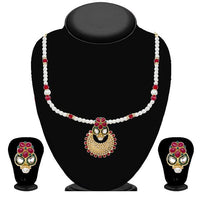 Kriaa Maroon Pota Stone And Pearl Necklace Set