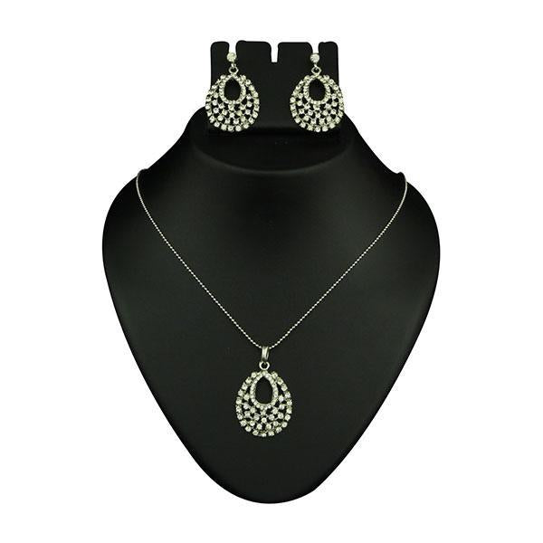 Kriaa Silver Plated White Austrian Stone Pendant Set - 2101307