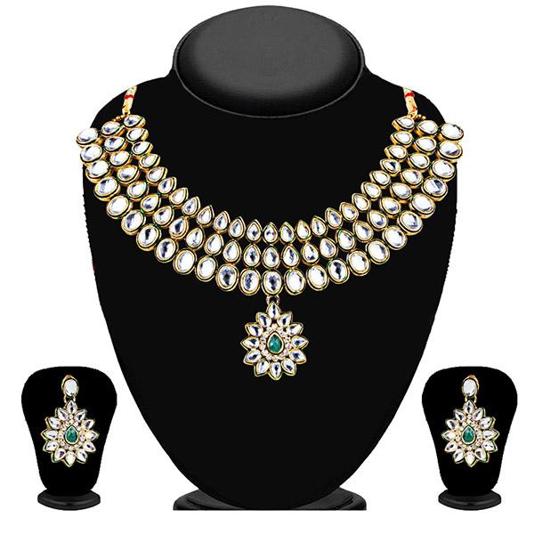 Kriaa Gold Plated White Kundan Necklace Set - 2101402