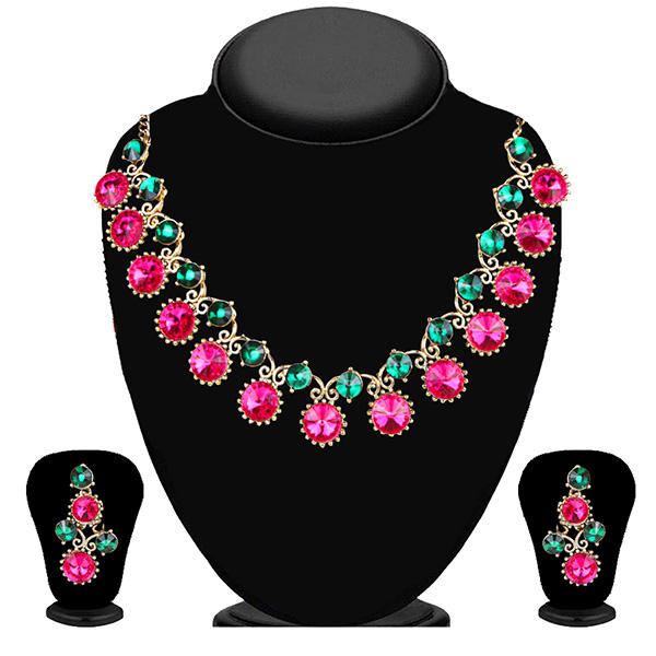 Kriaa Pink And Green Austrian Stone Necklace Set - 2101405