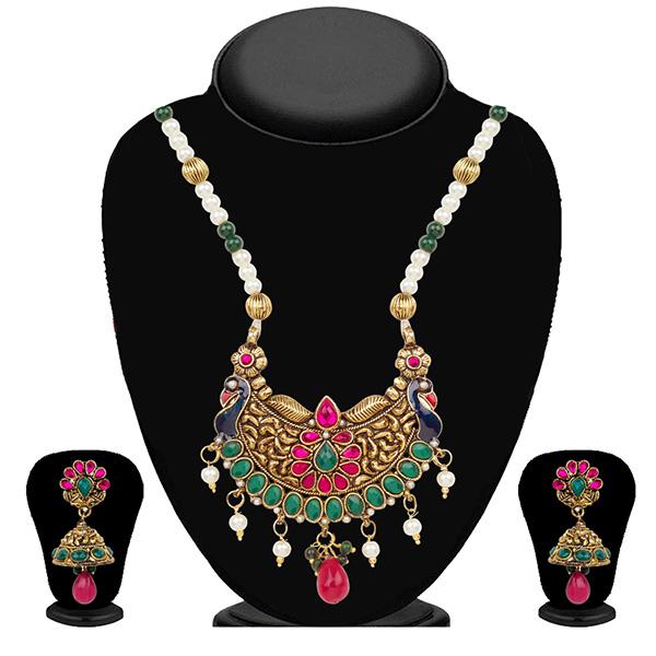 Kriaa Multicolor Kundan And Pearl Peacock Necklace Set - 2101406