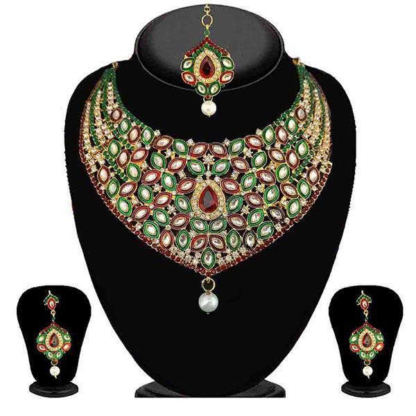 Kriaa Multicolor Stone Necklace Set With Maang Tikka-WN - 2101501