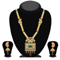 Kriaa Maroon Pota Stone Gold Plated Necklace Set - 2101603