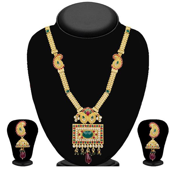 Kriaa Maroon Pota Stone Gold Plated Necklace Set - 2101603