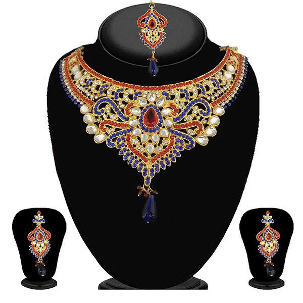 Kriaa Blue Stone kundan Necklace Set With Maang Tikka