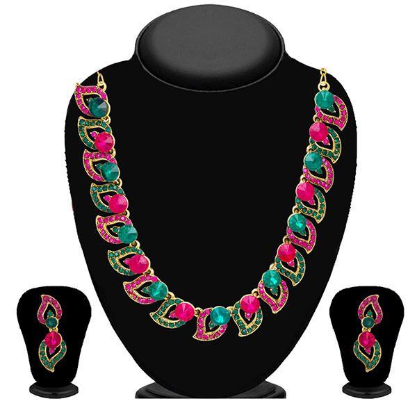 Kriaa Pink Austrian Stone Gold Plated Necklace Set - 2101605