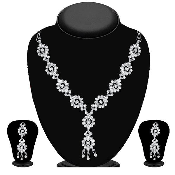 Kriaa White Austrian Stone Silver Plated Necklace Set - 2101607