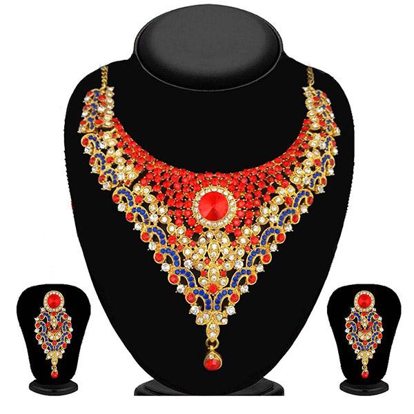 Kriaa Red And Blue Stone Necklace Set