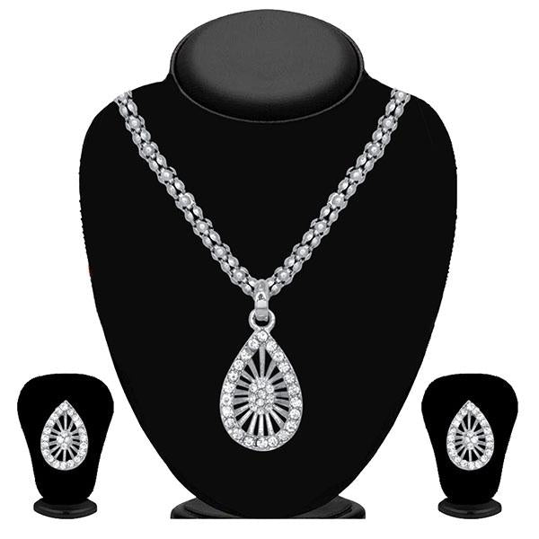 Kriaa Silver Plated White Austrian Stone Pendant Set - 2101708