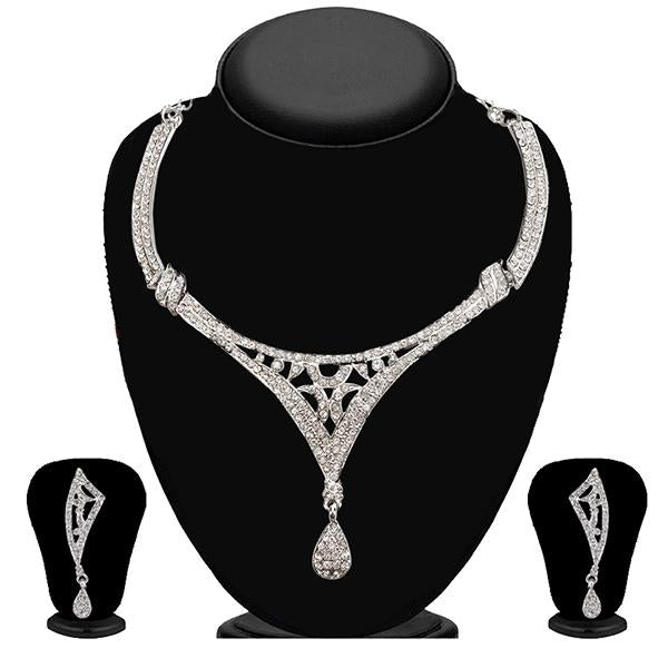 Kriaa Zinc Alloy Silver Plated White Stone Necklace Set - 2101802