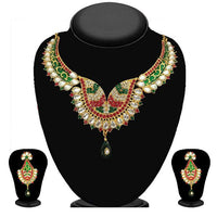 Kriaa Maroon And Green Stone And Kundan Necklace Set