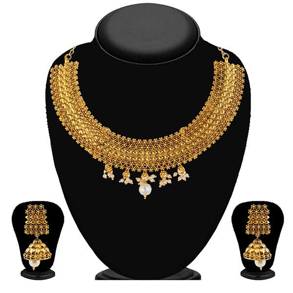 Kriaa Gold Plated White Pearl Necklace Set - 2101808