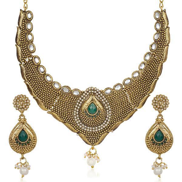 Kriaa Gold Plated White Pearl Stone Necklace Set - 2101902