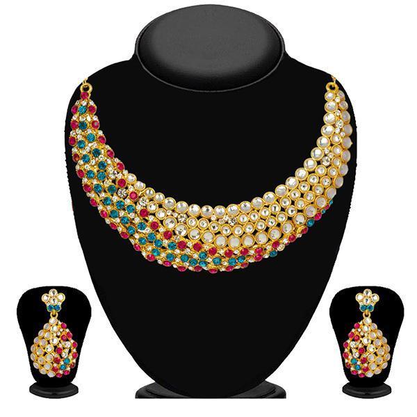 Kriaa Gold Plated Blue Austrian Stone Necklace Set - 2102002