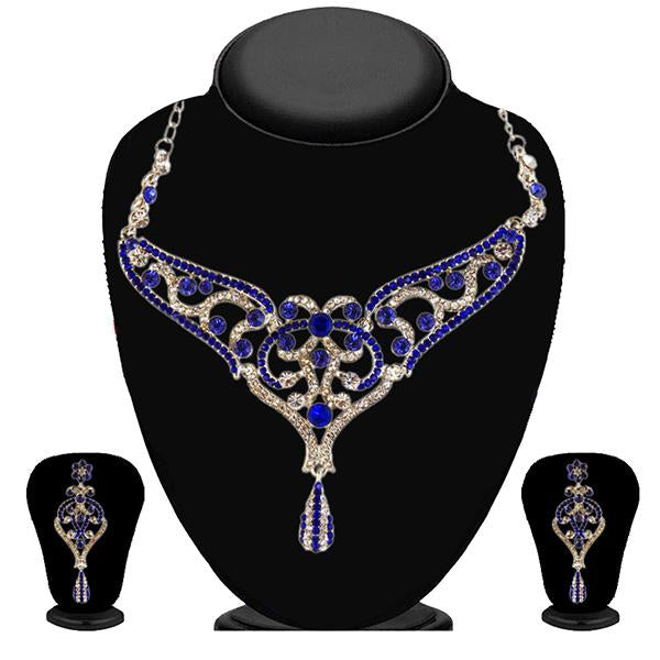 Kriaa Silver Plated Blue Austrian Stone Necklace Set