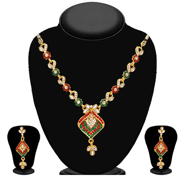 Kriaa Green And Maroon Stone And Kundan Necklace Set