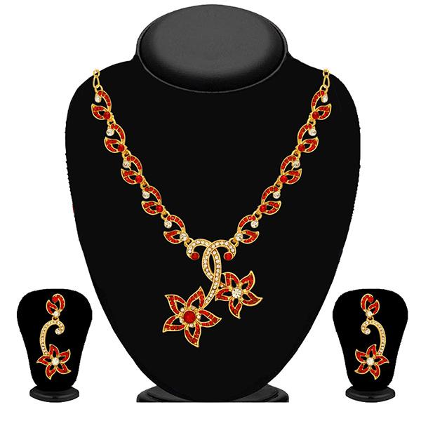 Kriaa Gold Plated Red Austrian Stone Necklace Set - 2102403