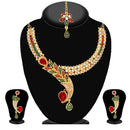 Kriaa Maroon And Green Austrian Stone Necklace Set - 2102604