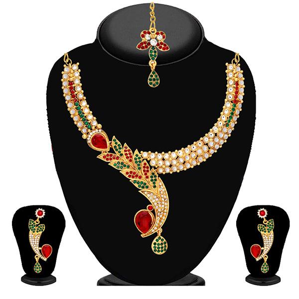 Kriaa Maroon And Green Austrian Stone Necklace Set - 2102604