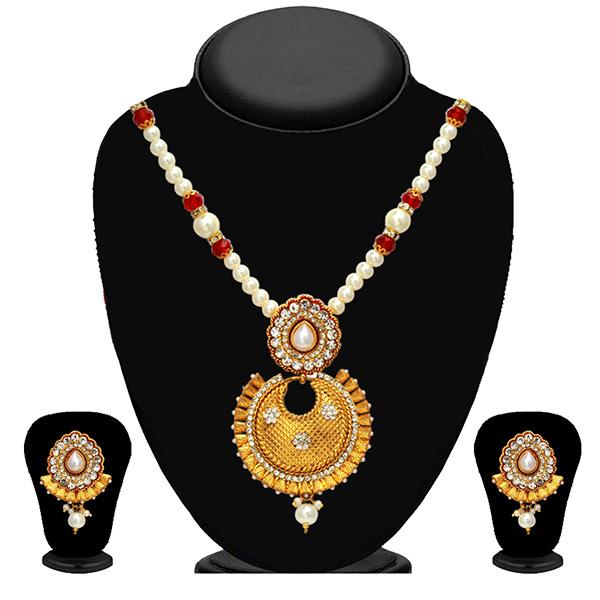 Kriaa White Austrian Stone Gold Plated Pearl Necklace Set - 2102605