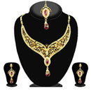 Kriaa Purple Stone Necklace Set With Maang Tikka - 2102703