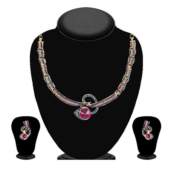 Kriaa Purple And Green Stone Necklace Set - 2102802