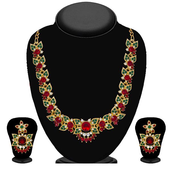 Kriaa Gold Plated Maroon Austrian Stone Necklace Set - 2103005