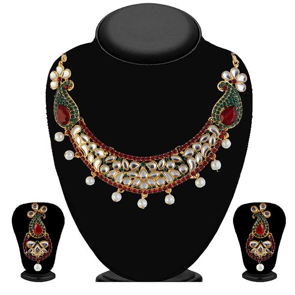 Kriaa Maroon Stone Necklace Set