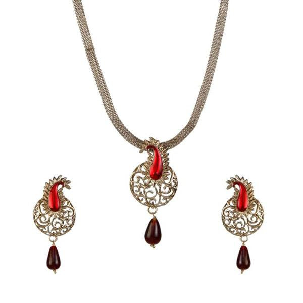 Kriaa Gold Plated Maroon Austrian Stone Pendant Set